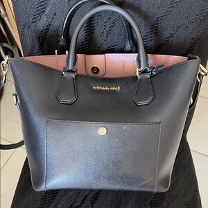 Michael Kors Black Leather Tote with Pink Interior Trim